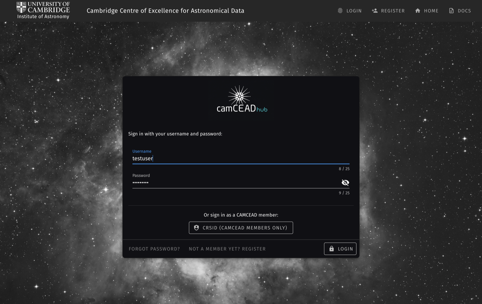 CAMCEADHUB sign-in screen