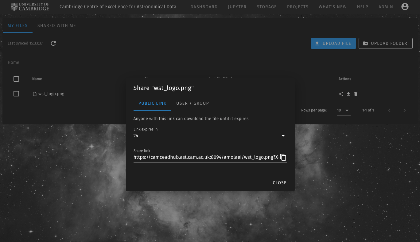 CAMCEADHUB sharing a file via a public link