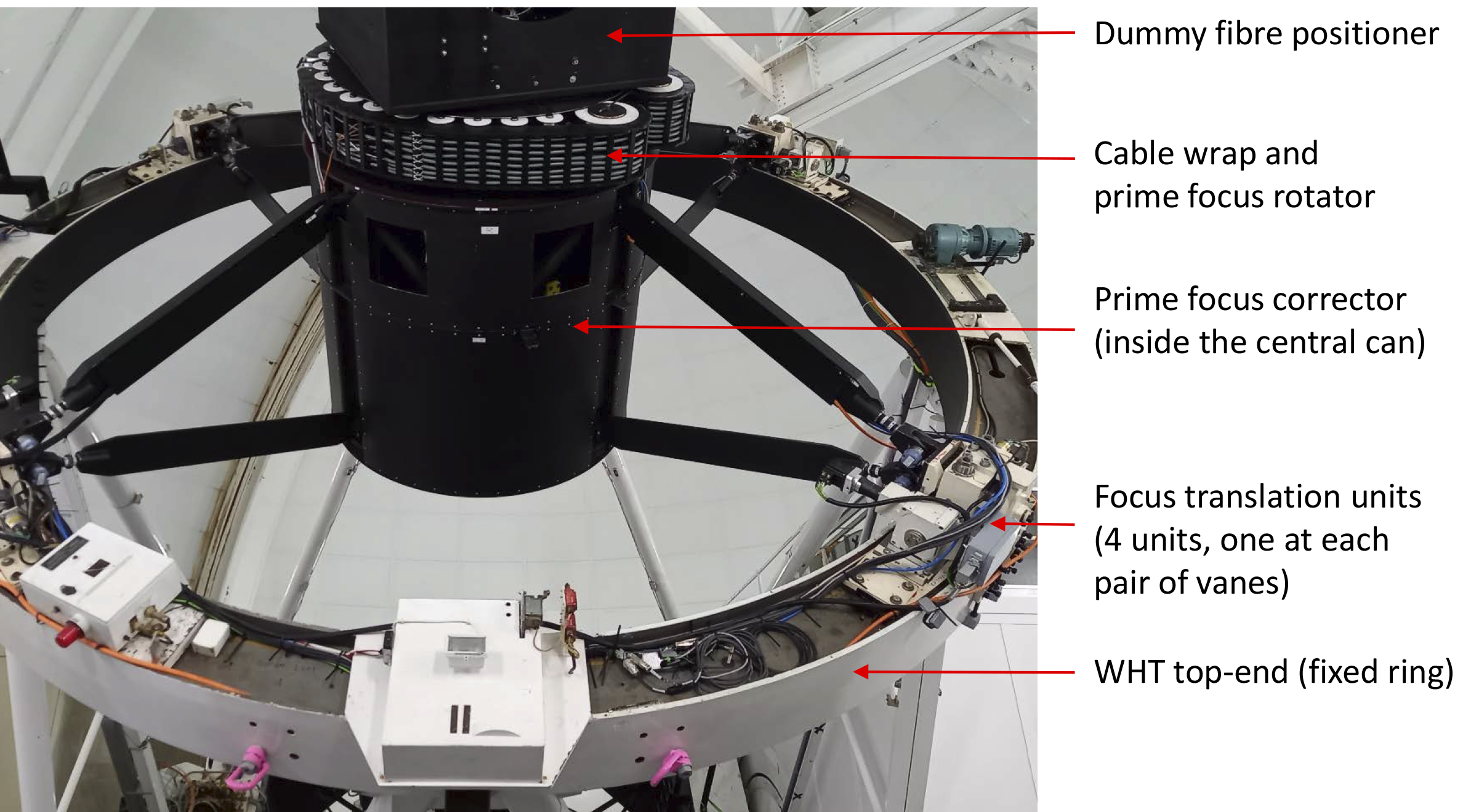 WEAVE prime focus assembly mounted at the top of the William Herschel Telescope